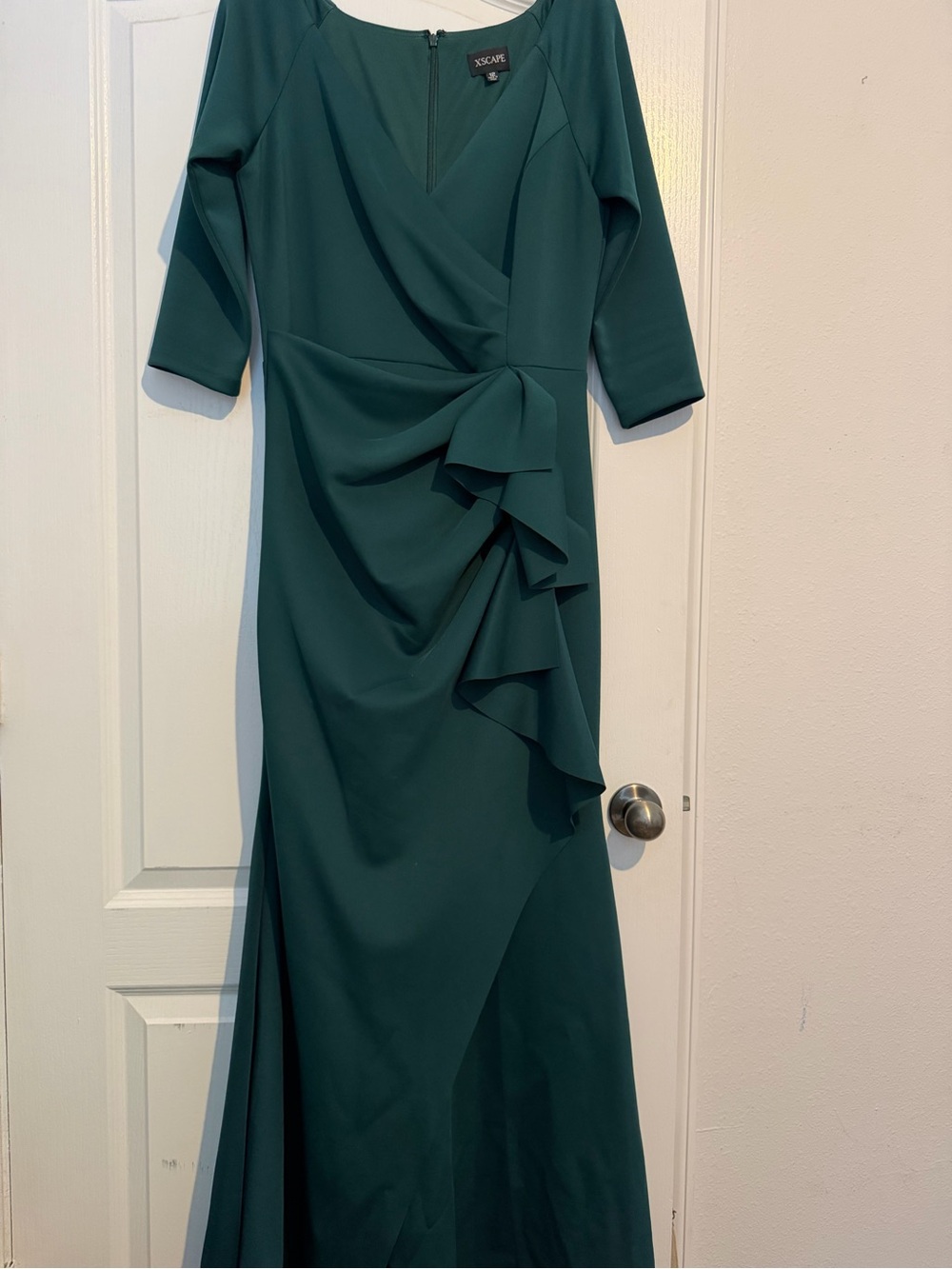 Xscape Teal Green Ruffled Wrap-Style Women’s Dress